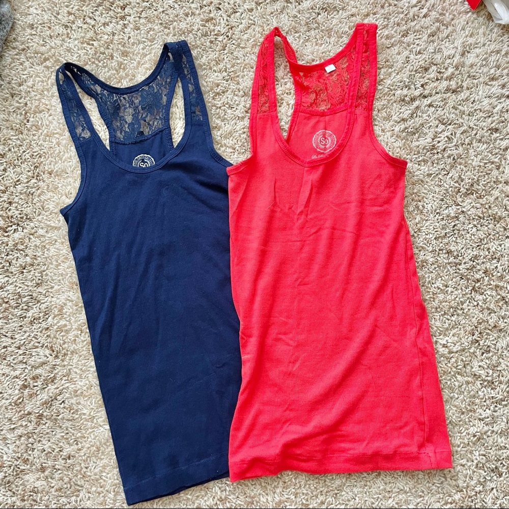 2 ribbed lace detail tanks